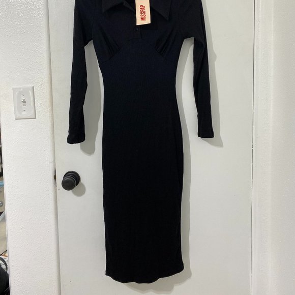 Premium Ribbed Collared Midi Dress - Picture 2 of 5